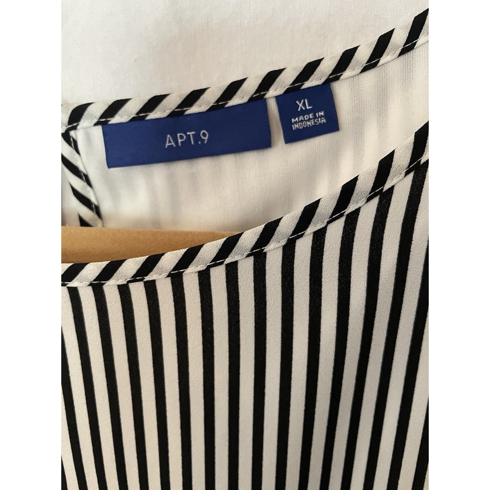 NWT APT. 9 Womens Dress Black White Stripe XL Lined 3/4 Sleeves Belted Boatneck - Picture 2 of 9